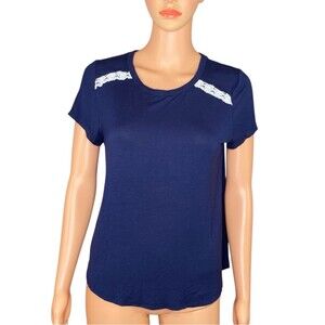 Justify Navy Tee White Lace Accents Short Sleeve Casual Lightweight SZ Small